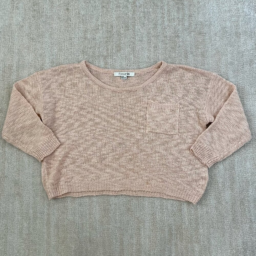 Forever 21 Cropped Sheer Metallic Sweater Knit Top M